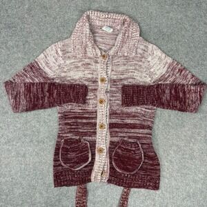 Vintage Atkins Space Dye Cardigan Sweater Burgundy Cream Shawl Collar Womens M